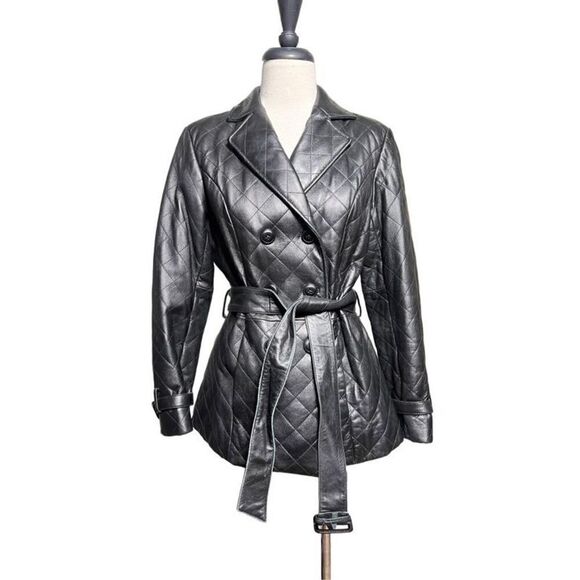 Preston & York Jackets & Blazers - Preston & York Vintage Quilted Leather Coat Belted Peacoat Size Small